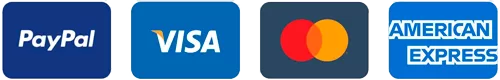 Payment Methods: PayPal, Visa, Mastercard, American Express